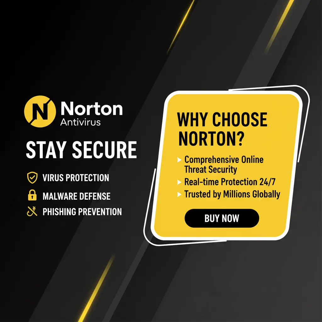 Infographic highlighting Norton Antivirus features designed for family safety and identity theft protection