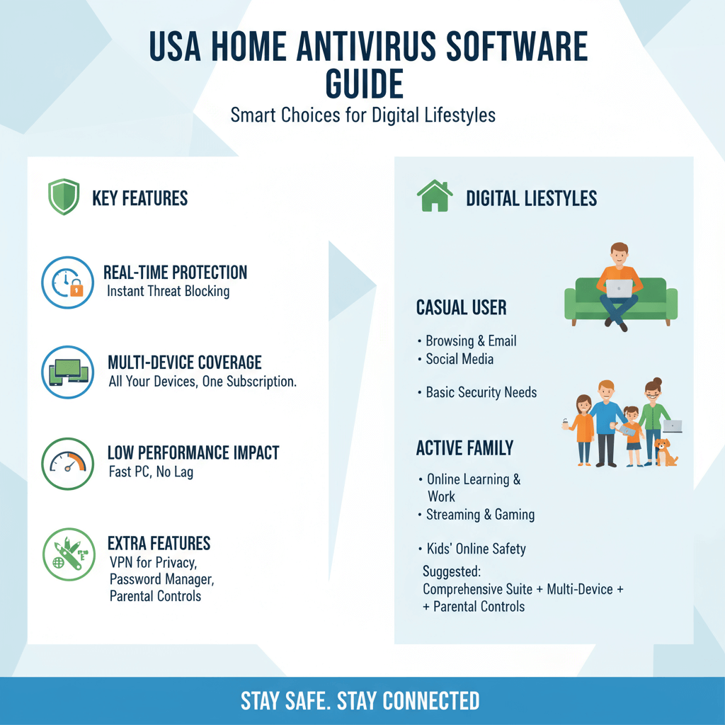 Antivirus Buyer’s Guide infographic comparing top antivirus software for home users.